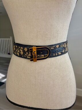 💙Dior Navy & Tan Oblique Signature Belt with Gold Buckle 🇫🇷